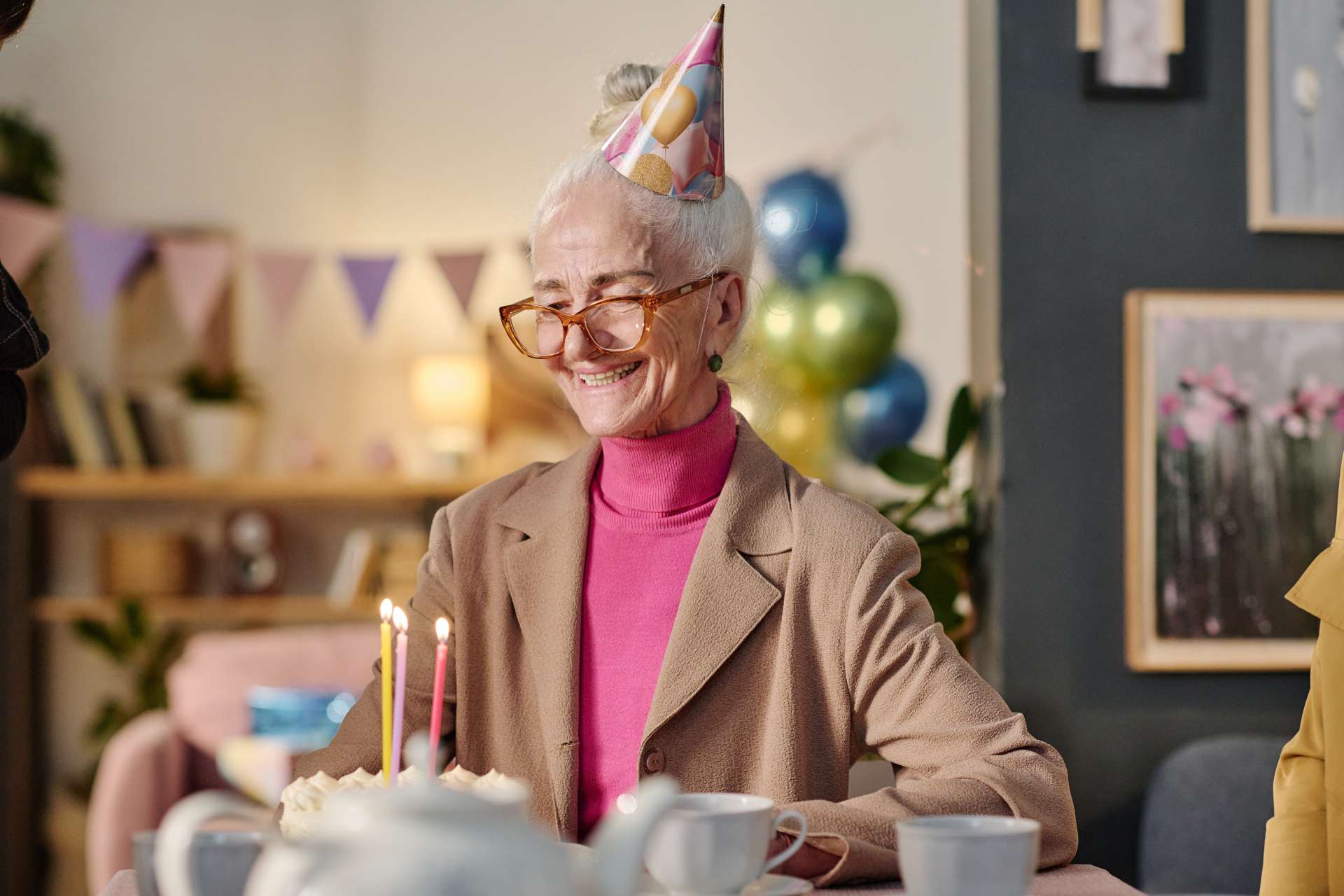 A senior woman celebrating her birthday.